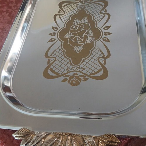 Stainless Steel Serving Trays like new, set of 2 with gold design