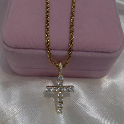 Cross with long steel chain new in gift box