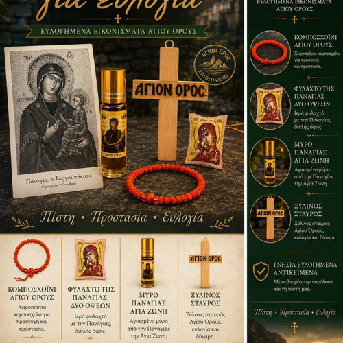 Gift set for August 15 with Athos prayer rope, myrrh, wooden cross, and pendant