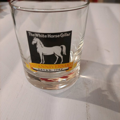 White Horse 250th Anniversary glass set like new, 45 collectible whisky glasses