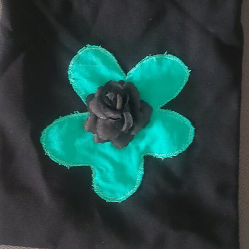 Handmade Black Fabric Crossbody Bag like new with Turquoise Flower
