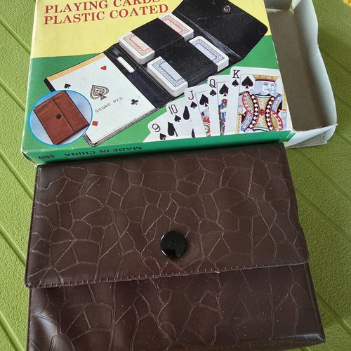 Vintage Card Caddy Set with 2 Plastic Coated Playing Cards Decks, New