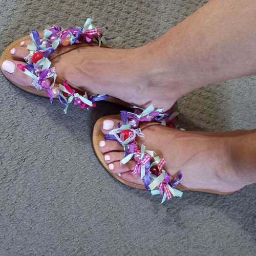 Handmade leather flip flops size 36 like new, multicolor