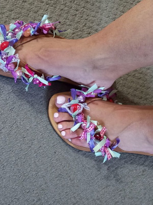 Handmade leather flip flops size 36 like new, multicolor