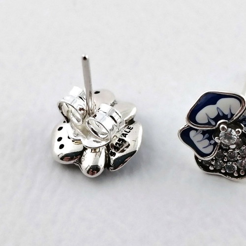 Pandora Blue Pansy Necklace and Earrings Set new, silver 925