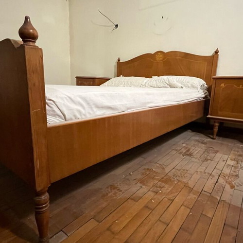 Vintage bedroom set used with bed, 2 nightstands and boudoir