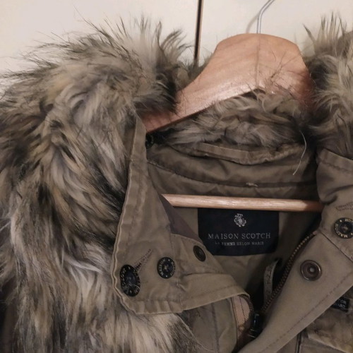 Maison Scotch women's military jacket used, green with detachable fur collar