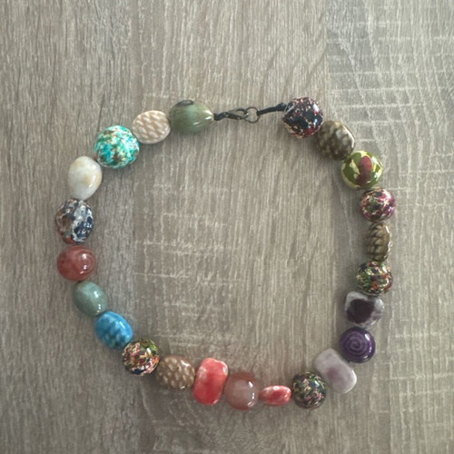 Necklace with colorful beads used, handmade