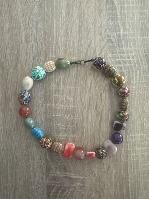 Necklace with colorful beads used, handmade