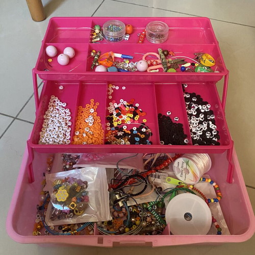 Multi-Tier Bead Craft Storage Box used, pink