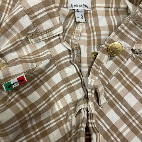 Moschino Capri High-Waisted Cotton Pants like new, checked white and brown