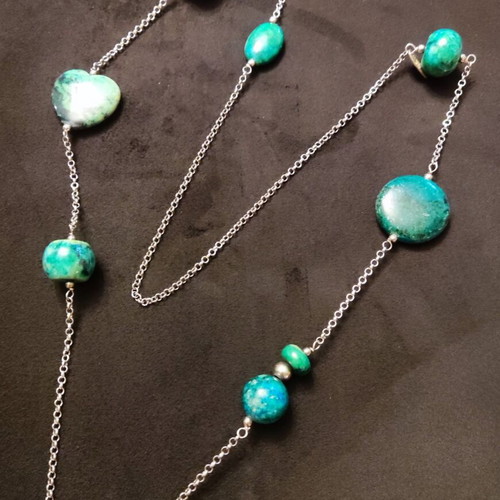 Gregio long silver 925 necklace with semi-precious stones like new