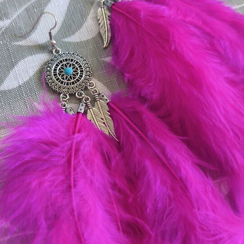 Feather earrings new, pink