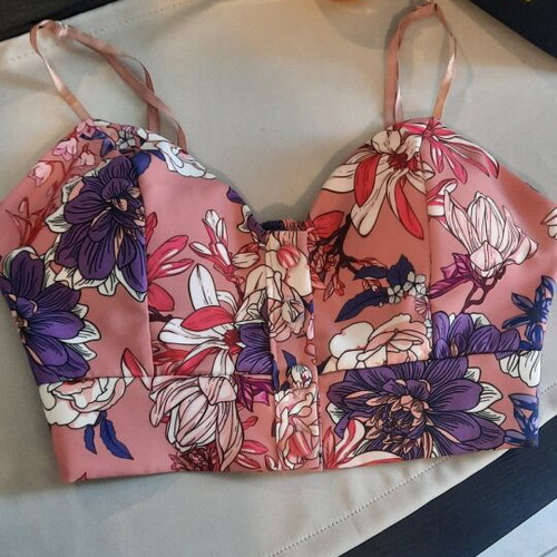 Floral crop top made in Italy, like new, pink and purple with elastic back