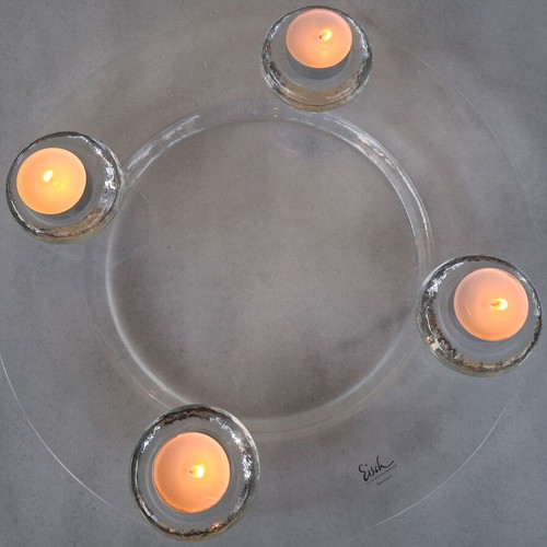 Glass plate with candle holders Eisch Germany like new