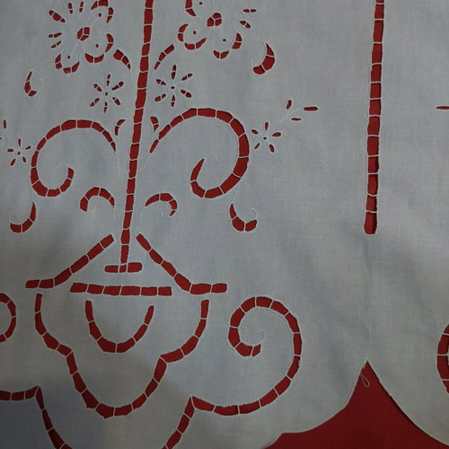 White embroidered curtain handmade for window 125x80cm linen fabric