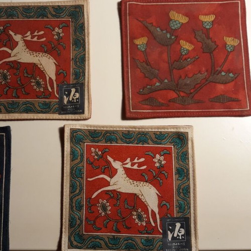 Handmade fabric coasters from Japan like new, set of 5