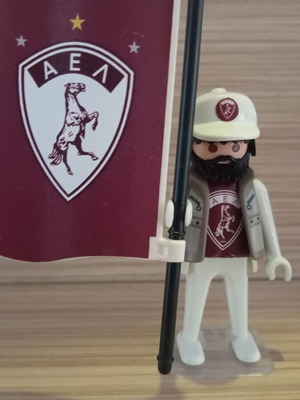 Playmobil fan figure AEL like new with flag and base