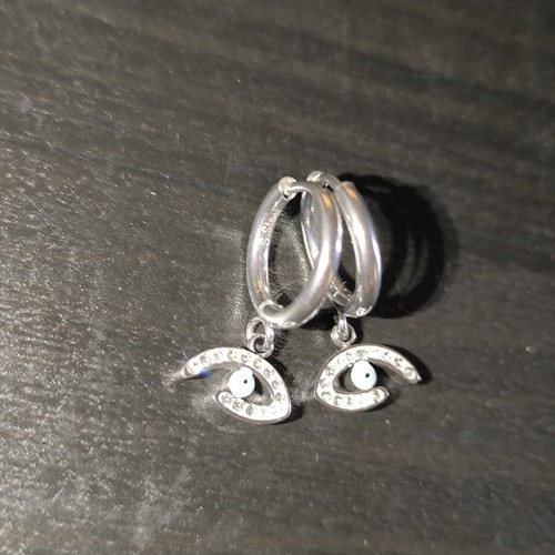 Stainless Steel Hoop Earrings with Hanging Evil Eye and Zirconia