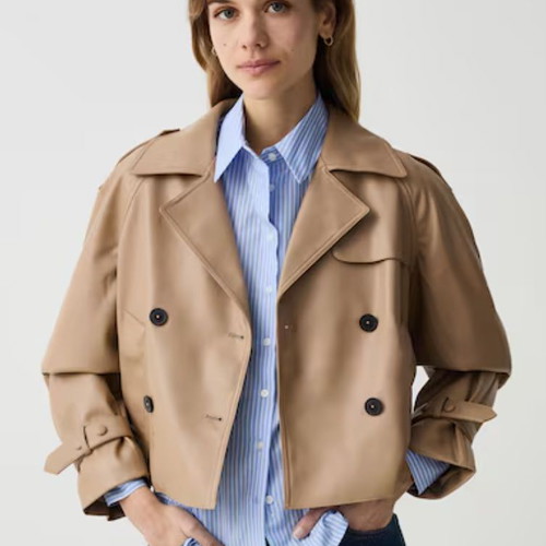Leather short trench coat OVS like new, beige, size XS