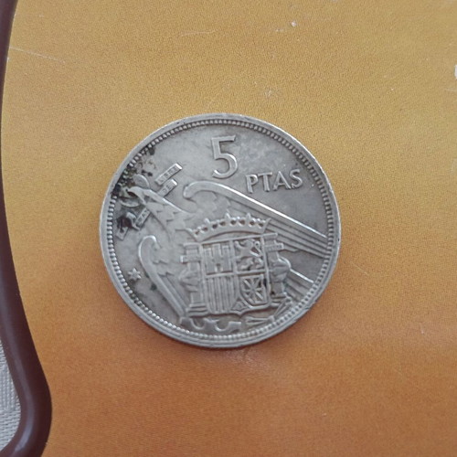 Spanish 5 Pesetas Coin 1957 with Franco used