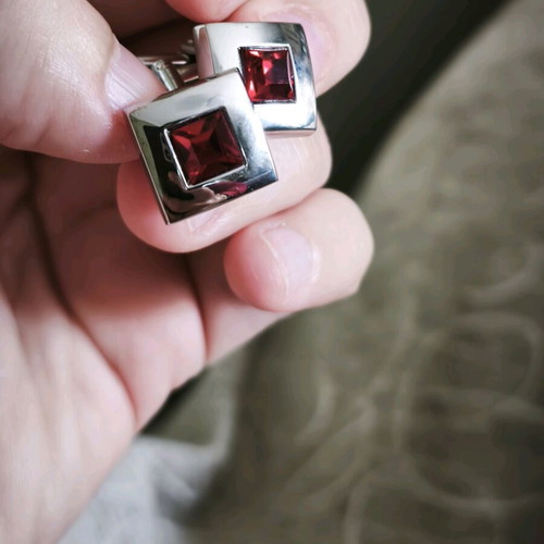 Men's steel vintage cufflinks like new, red and silver