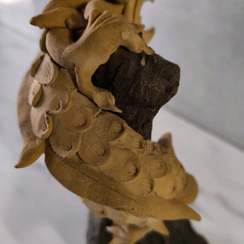 Wooden handmade dragon used with wooden base