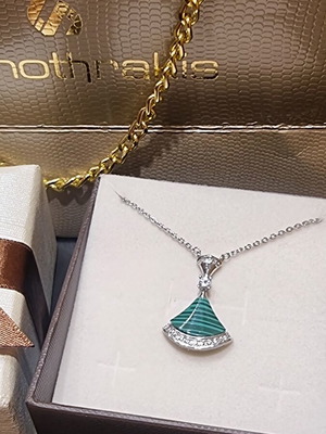 Diva silver 925 necklace with malachite and zircon