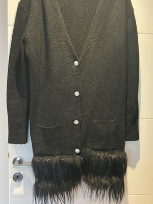Access Fashion long cardigan like new, size small/medium, black with fur