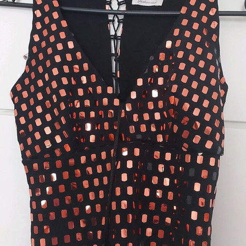 On Line top used, black with sequins