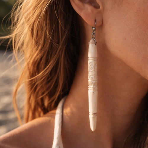 Hand-Carved Sea Urchin Earrings from New Caledonia like new