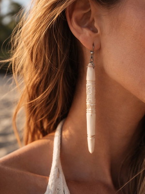 Hand-Carved Natural Sea Urchin Earrings like new