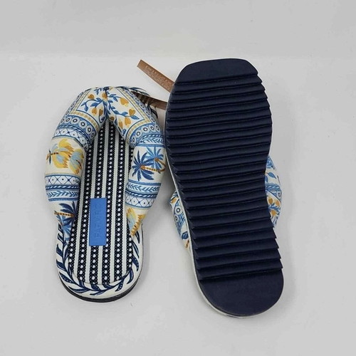 Farm Rio Navy Puffy Tropical Printed Flip Flop Sandals New
