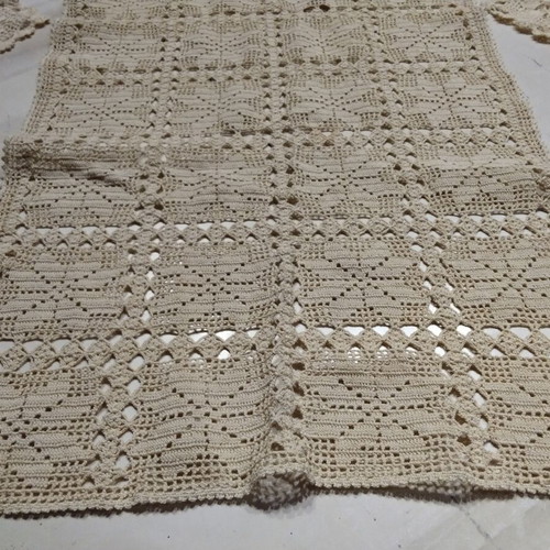 Handmade crochet table runner with two ecru napkins 40x86