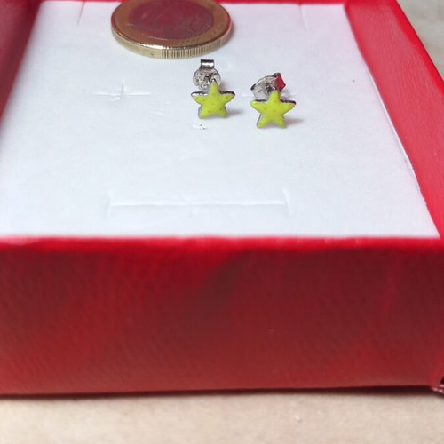 Silver star earrings with yellow enamel new