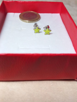 Silver star earrings with yellow enamel new