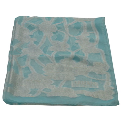 Armani Collezioni Blue Floral Sheer Scarf Large Size, Like New