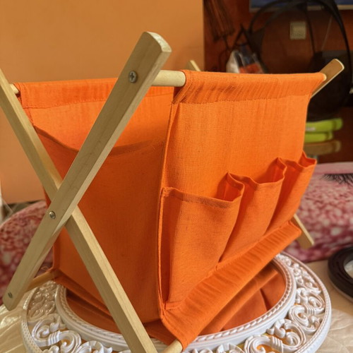 Foldable Fabric Storage Organizer, Orange with Wooden Frame