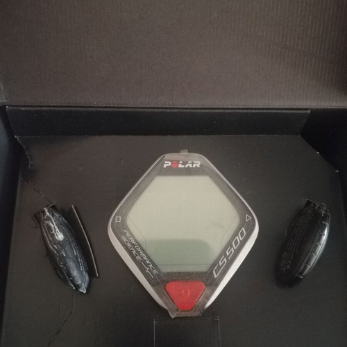 Polar CS500 bicycle computer used with heart rate monitor and sensors