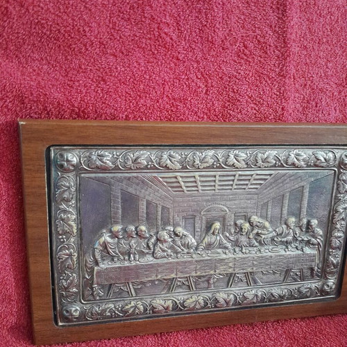 Last Supper silver icon used, 950 silver with wooden base