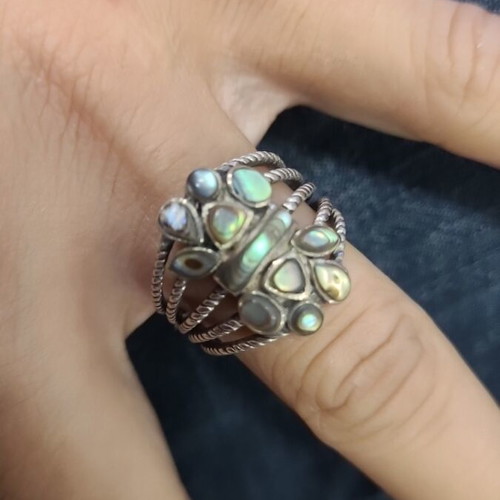 Vintage silver ring with abalone used 925
