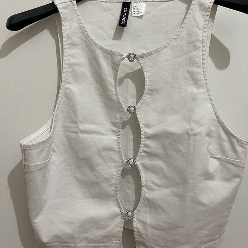 H&M white crop top with rhinestone hearts
