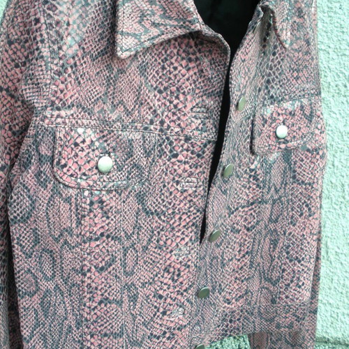 Women's leather jacket with pink and grey snake print, International Leatherwear