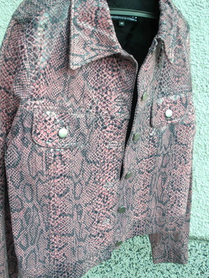 Women's leather jacket with pink and grey snake print, International Leatherwear
