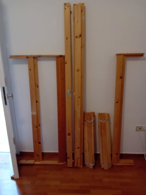 Bed Swedish wood frame with foam mattress used, 200×145 cm