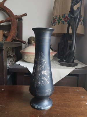 Vintage metal vase 25 cm used, decorative retro style
