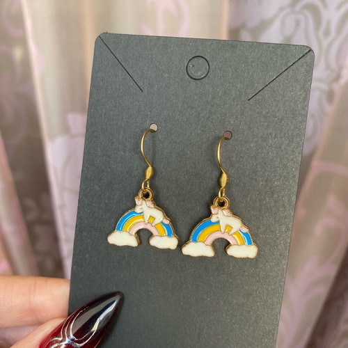Unicorn Earrings with Rainbow new, multicolored and gold-toned
