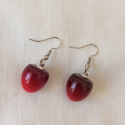 Cherry drop earrings new, acrylic resin, stainless steel hooks