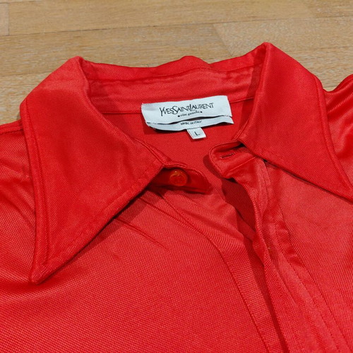 Yves Saint Laurent women's satin shirt size L used, red and orange