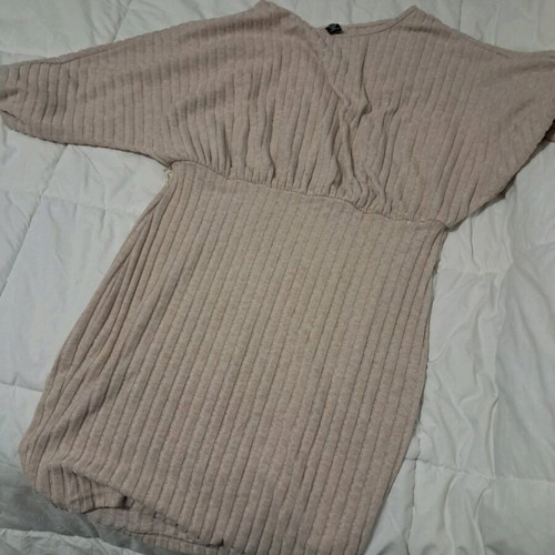 Shein mini dress with fine knit, like new, beige, size XL